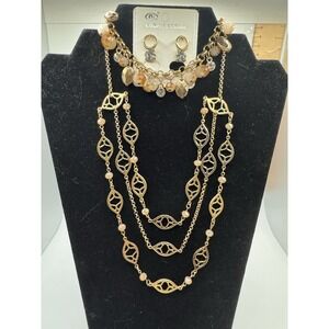 Apt 9 Gold Tone Geometric Necklace With Bracelet And Earrings